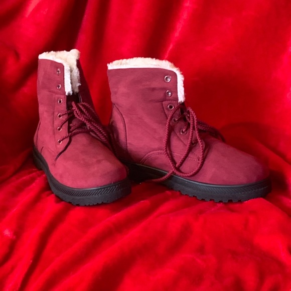 “SQL” Plush Red/Wine Color Boots - Picture 6 of 6